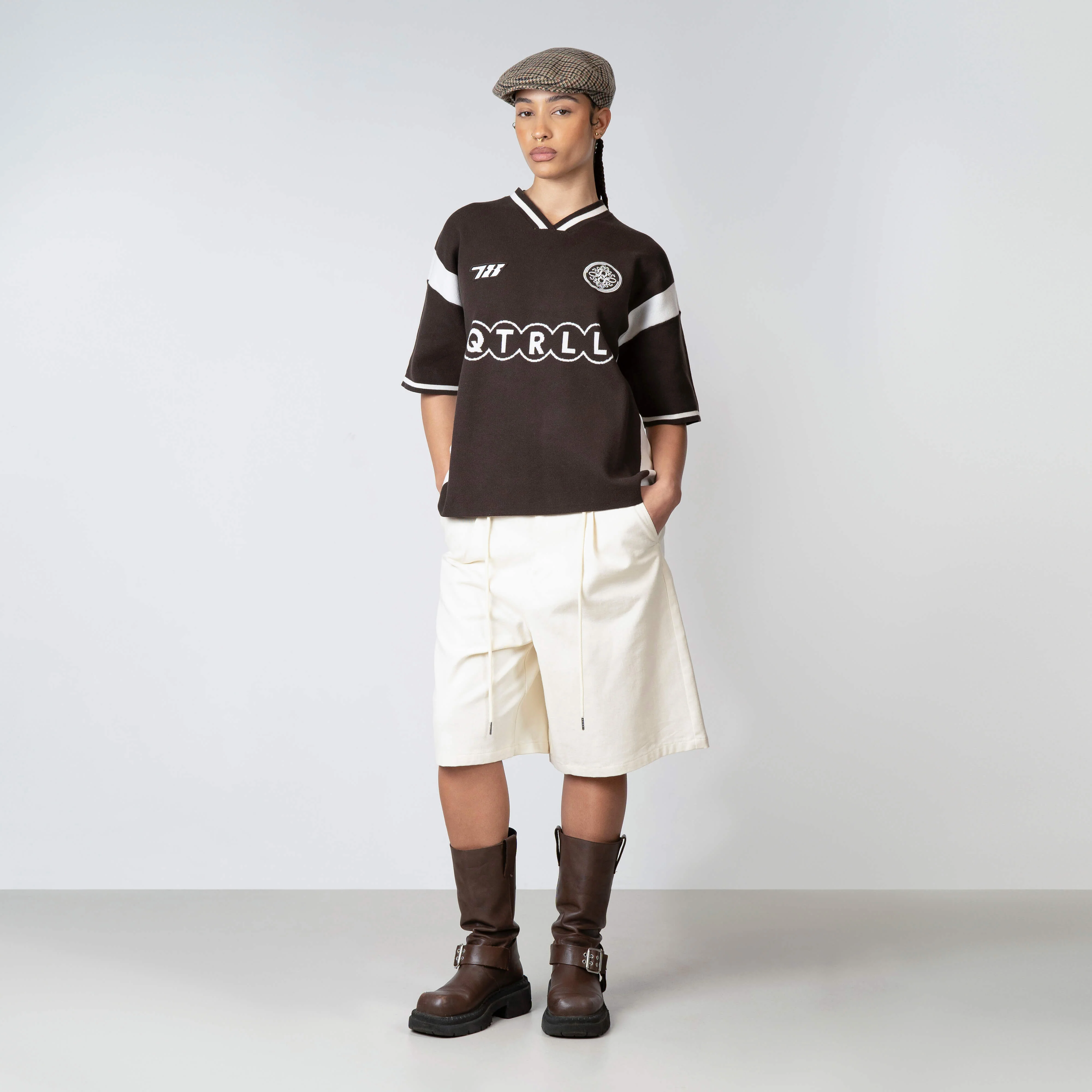 ALESSIO KNITTED POLO | BROWN/OFF WHITE - Image 4