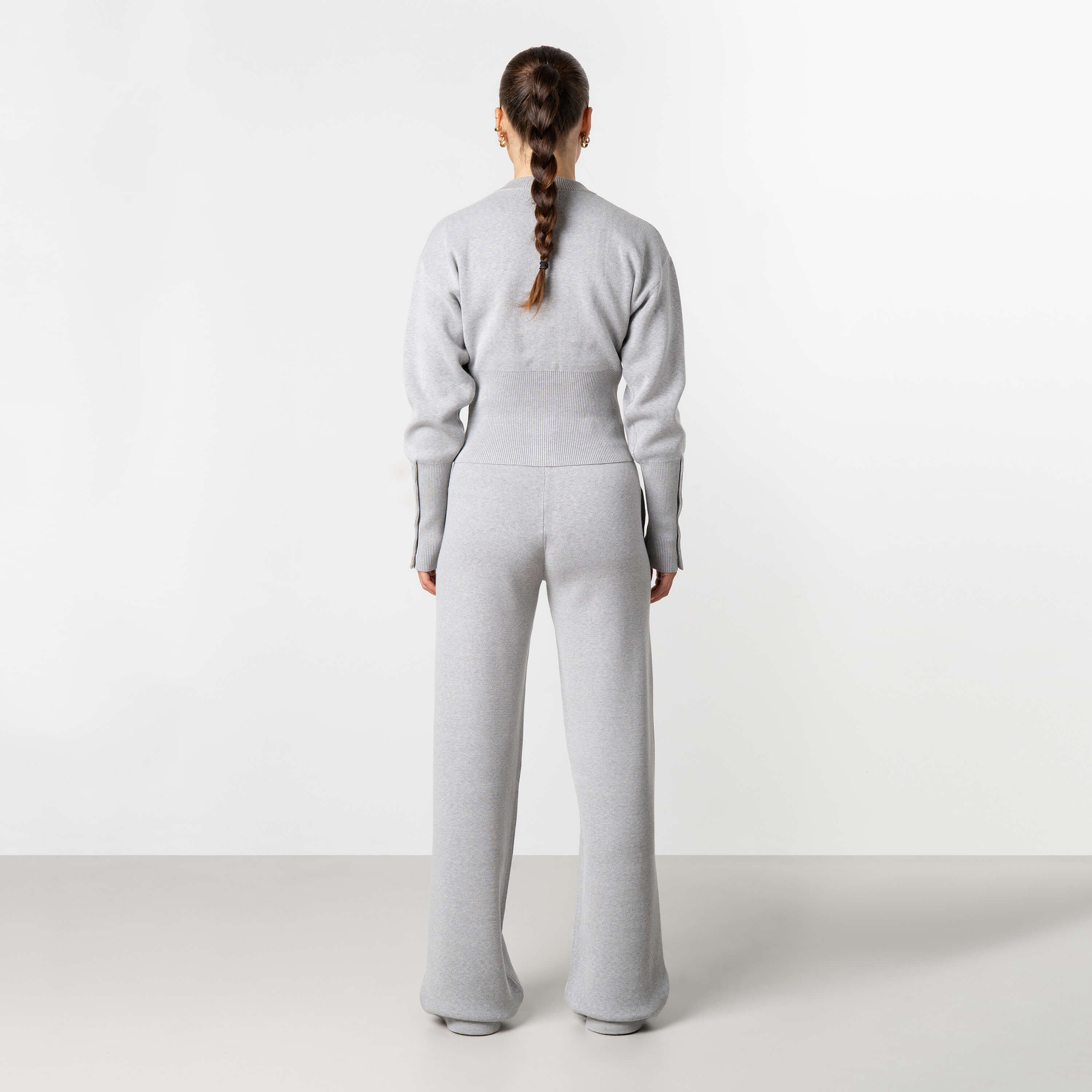 CHLOE KNITTED CARDIGAN | GREY MELEE/WHITE - Image 4