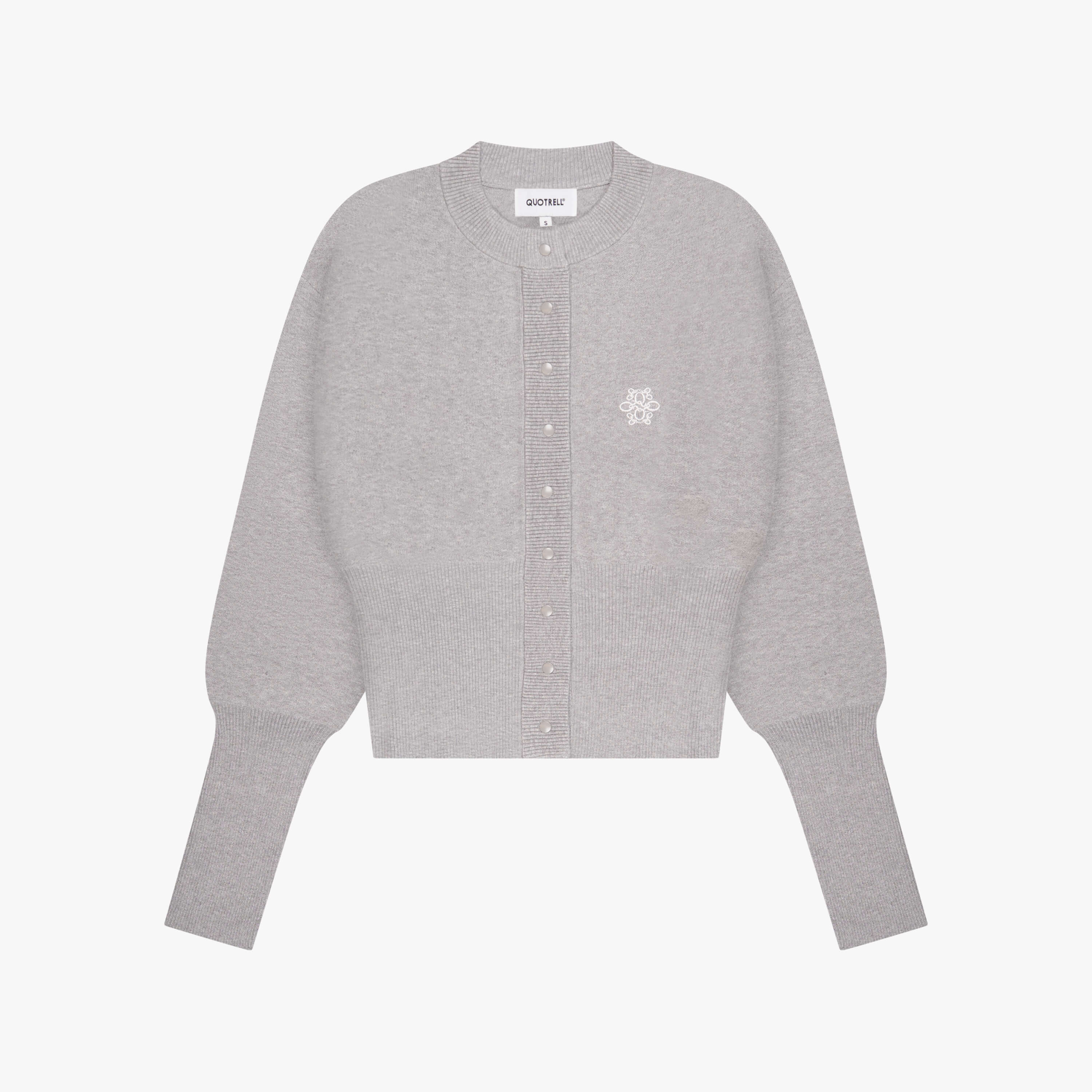 CHLOE KNITTED CARDIGAN | GREY MELEE/WHITE - Image 5