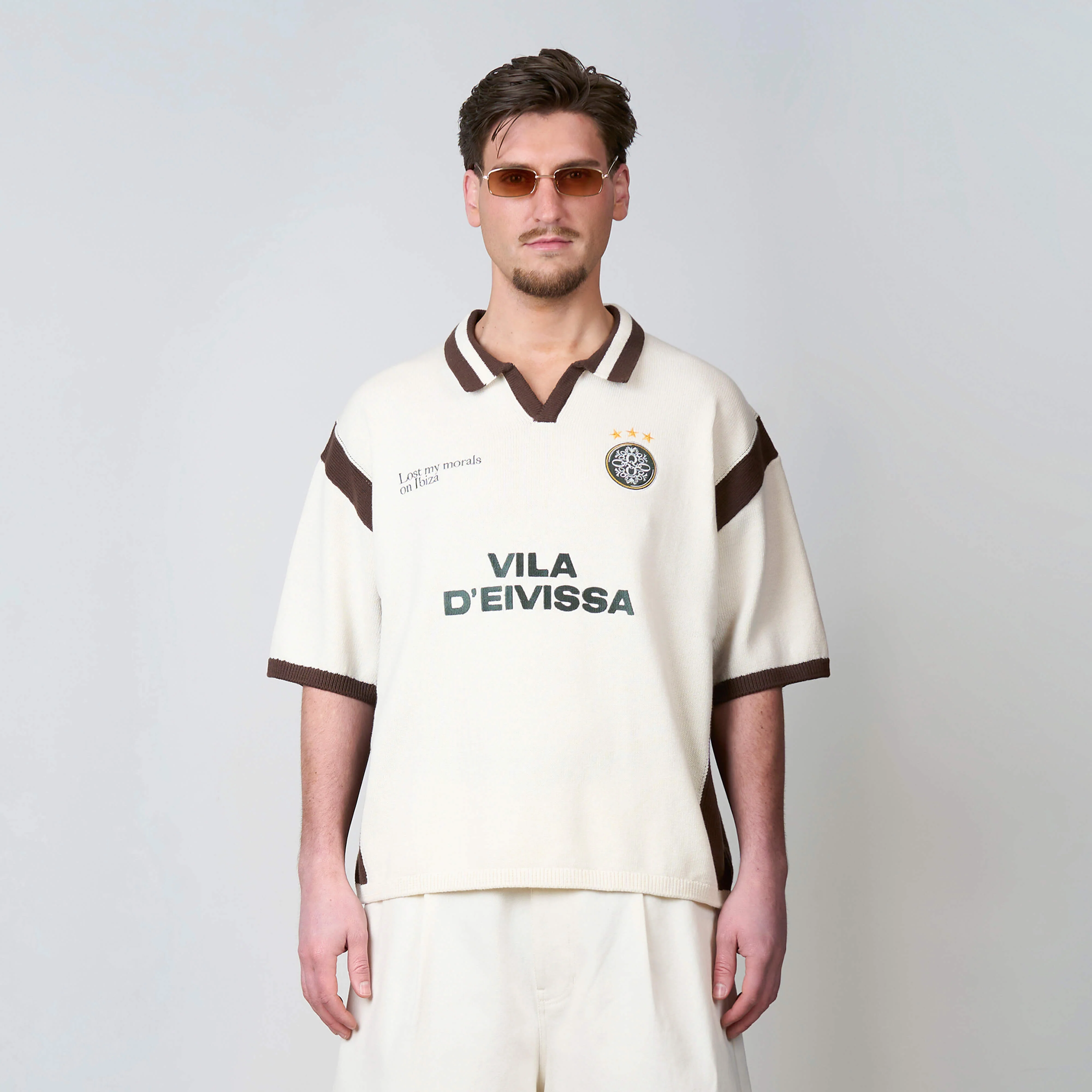DIEGO KNITTED POLO | CREME/BROWN - Image 7