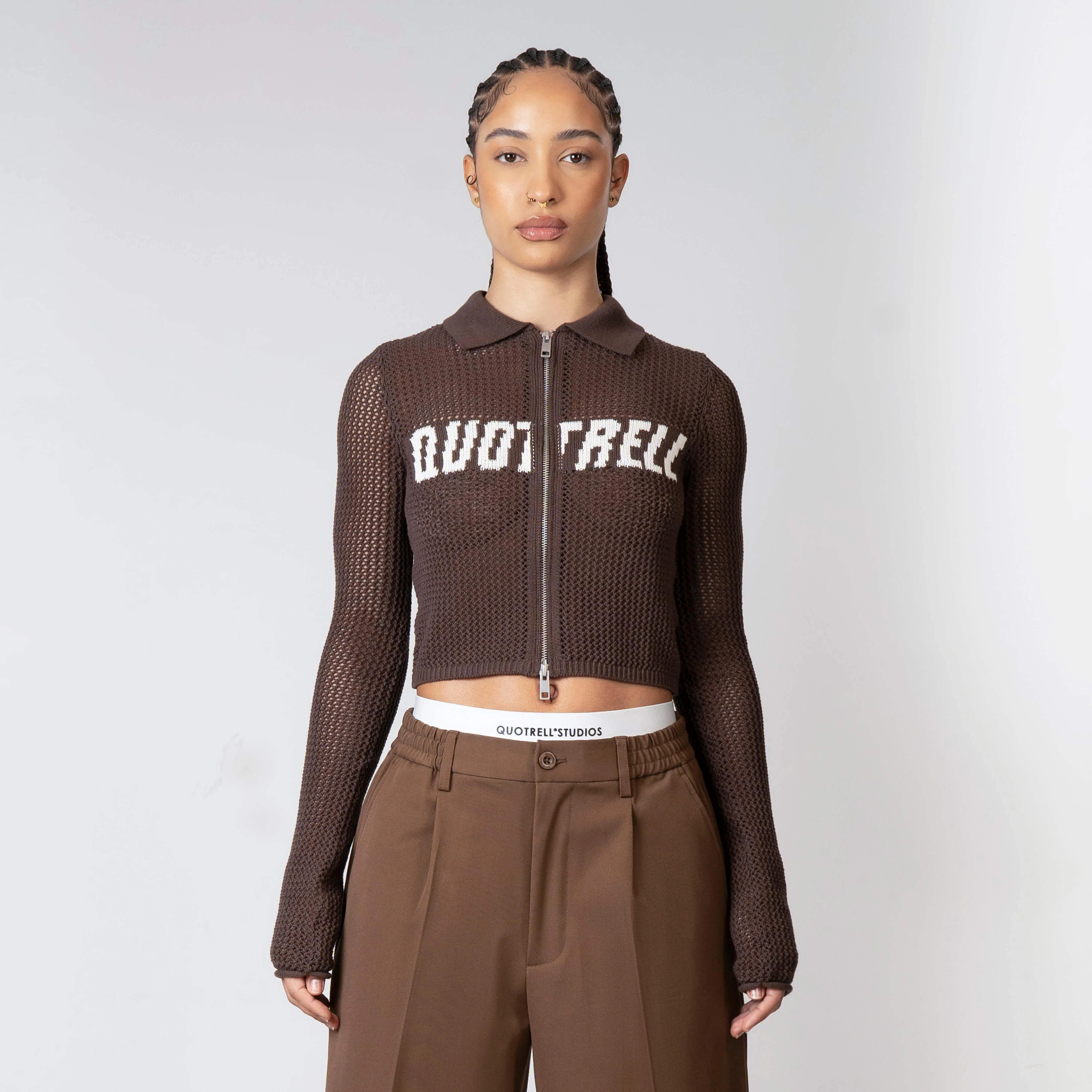 GIA KNITTED ZIP TOP | BROWN - Image 3