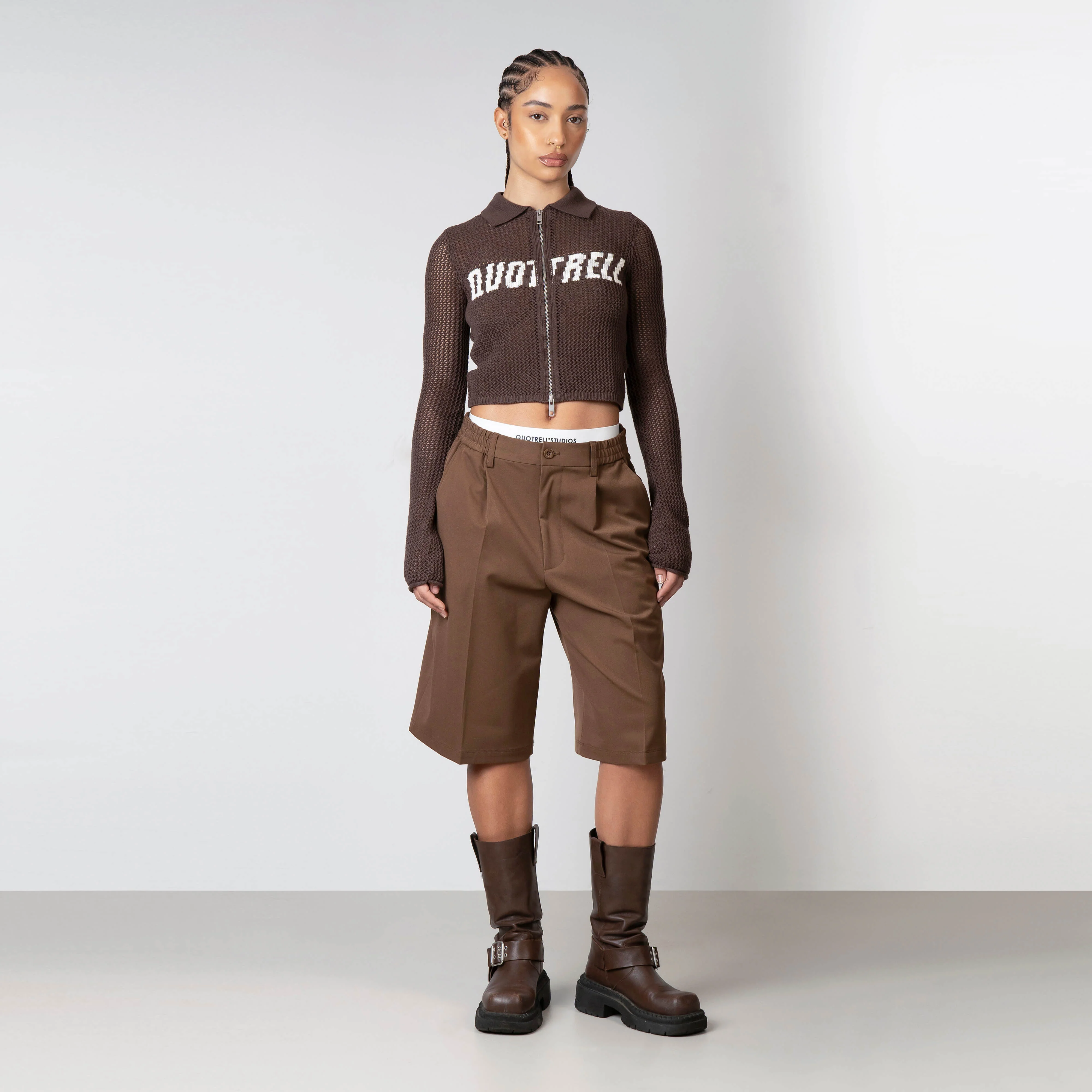 GIA KNITTED ZIP TOP | BROWN - Image 5