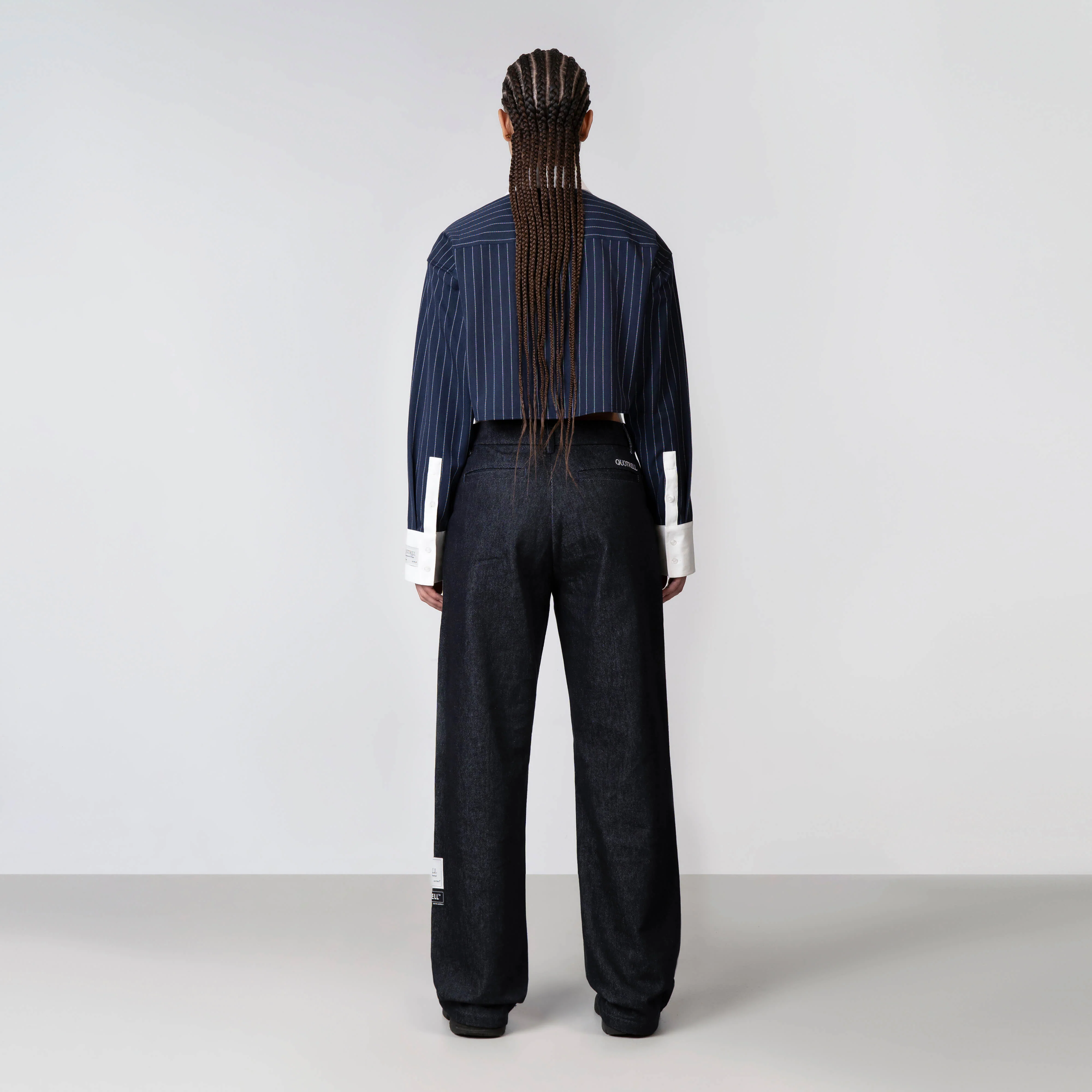 OLIVIA CROPPED BLOUSE | NAVY/WHITE - Image 4